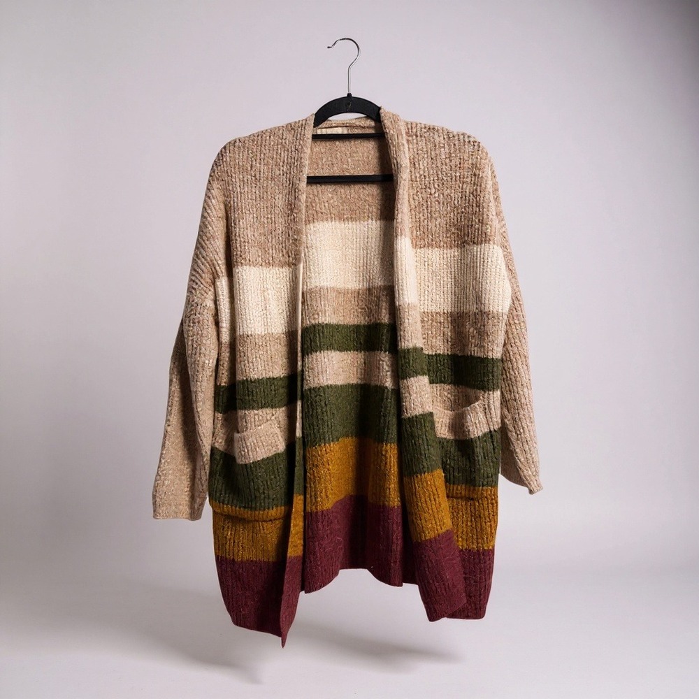 Altar'd State Striped Open‎ Front Cardigan Sweater Womens S M Cozy Knit Pockets